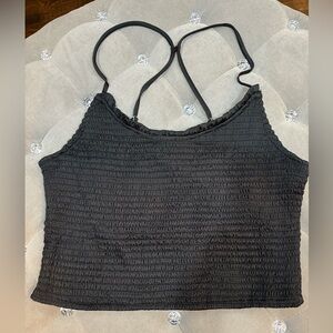 Free People Black Smocked Crop Top